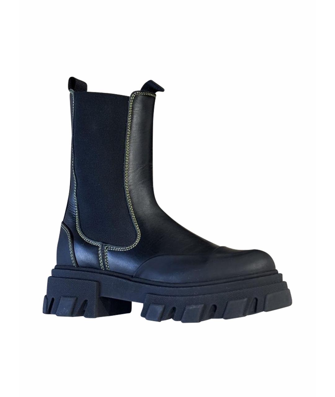 GANNI Черные кожаные полусапоги, фото 1