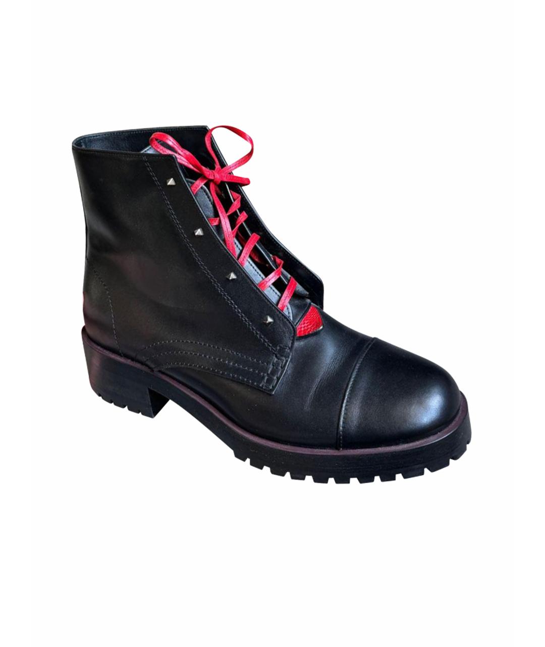 VALENTINO Черные кожаные ботинки, фото 1