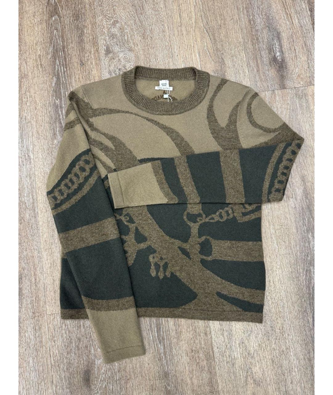 HERMES Хаки кашемировый джемпер / свитер, фото 7