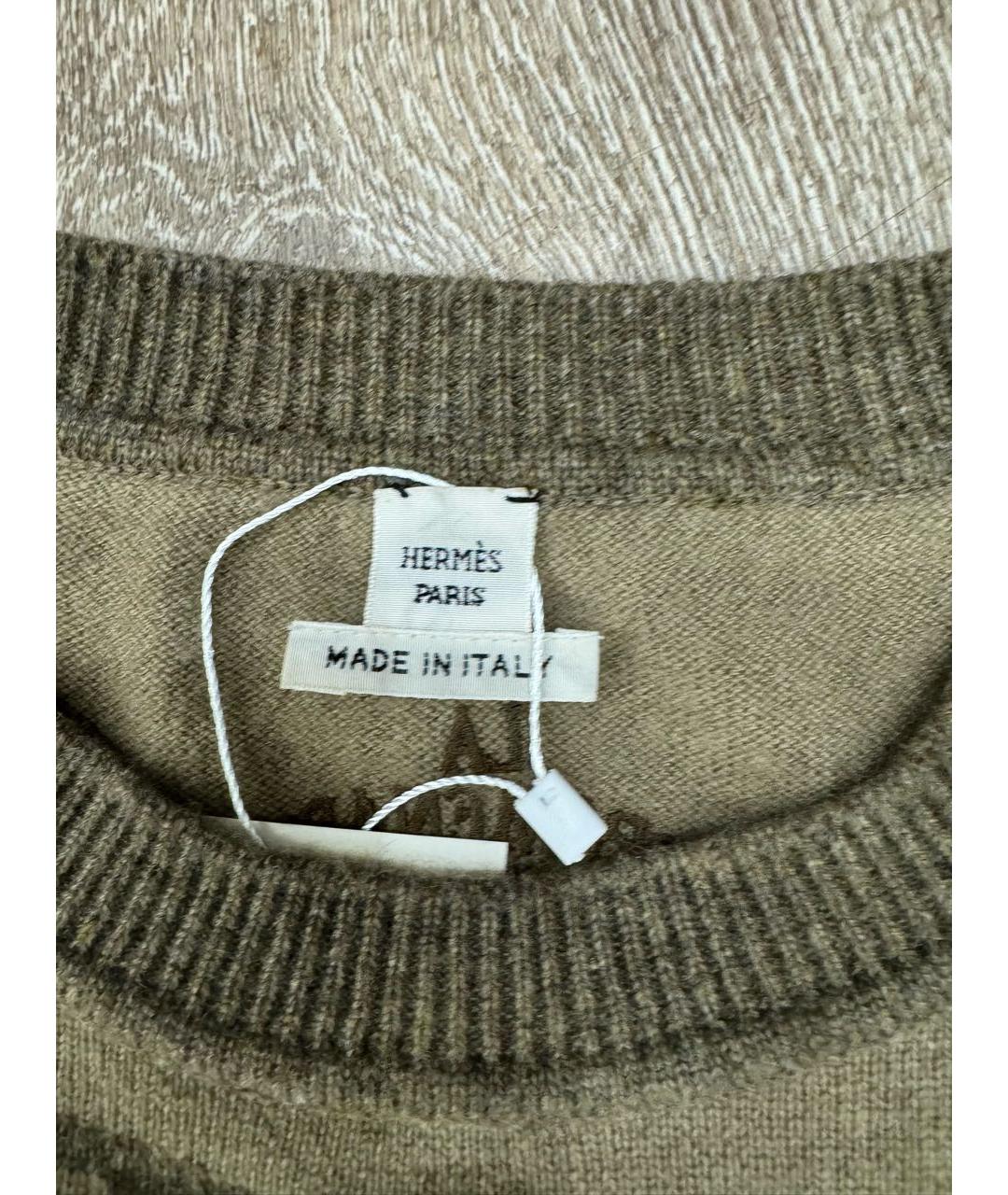 HERMES Хаки кашемировый джемпер / свитер, фото 4