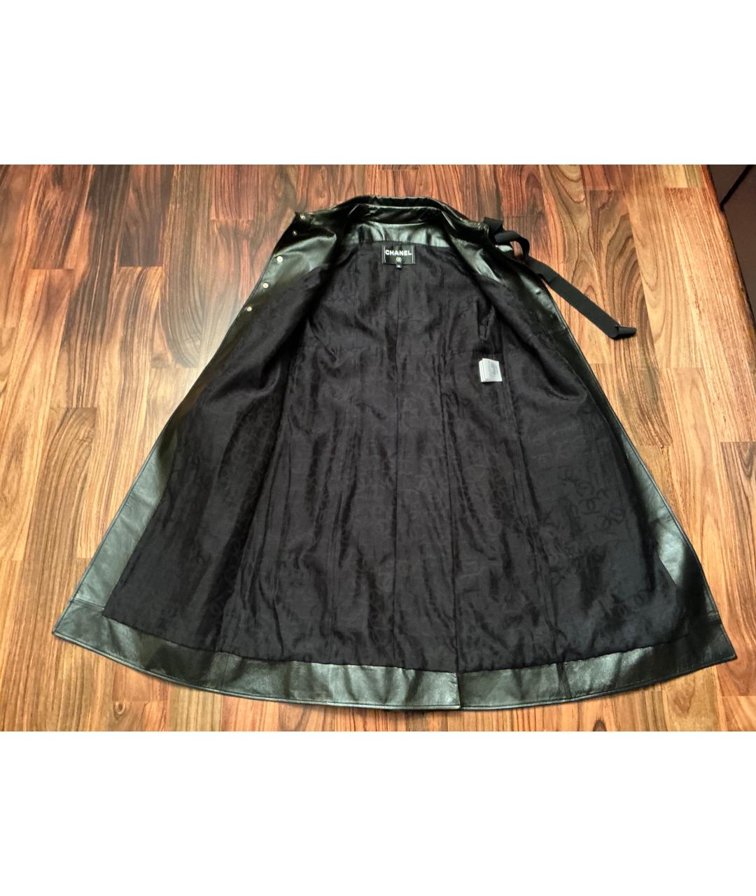 CHANEL Черный кожаный тренч/плащ, фото 6