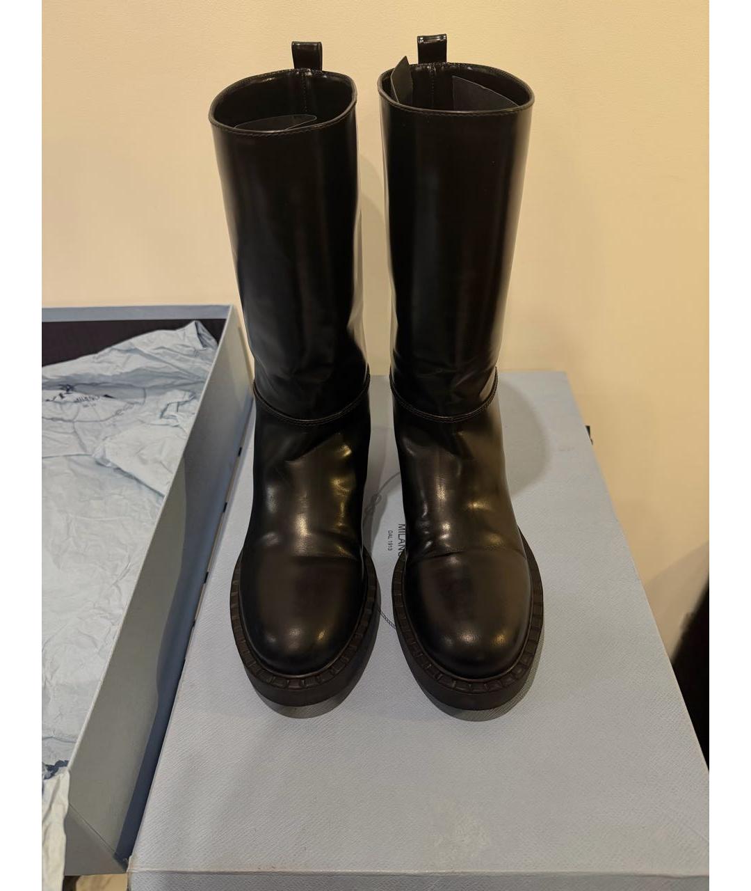 PRADA Черные кожаные сапоги, фото 2