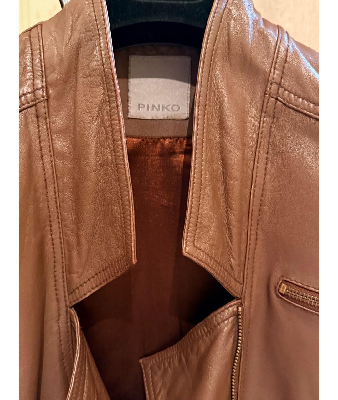 PINKO Коричневая кожаная куртка, фото 4