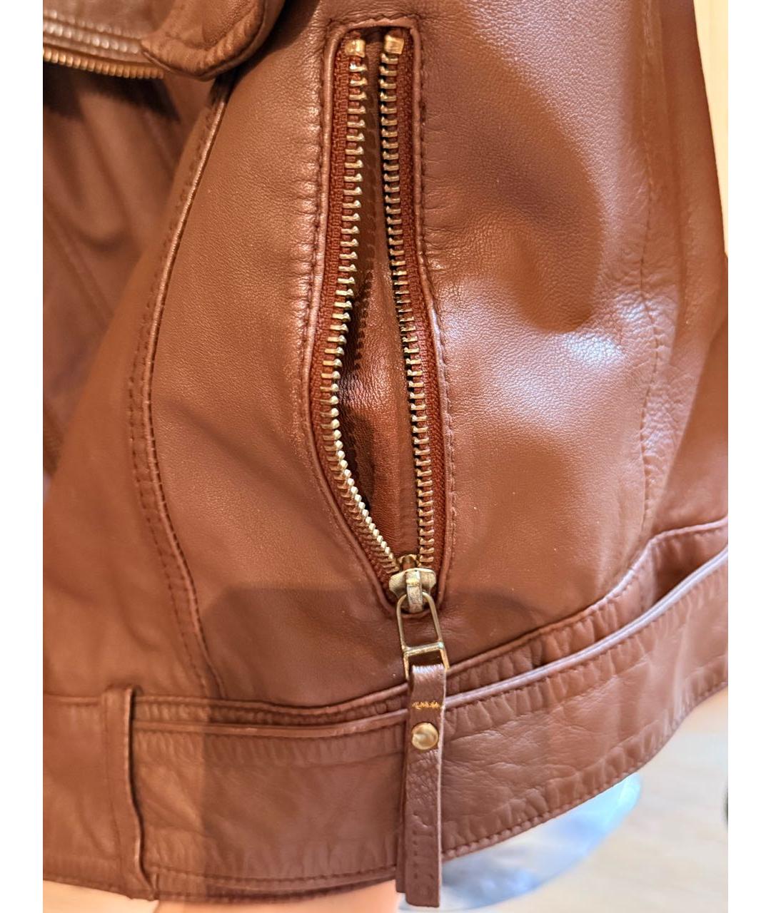 PINKO Коричневая кожаная куртка, фото 6