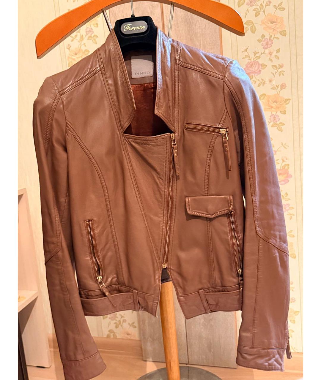 PINKO Коричневая кожаная куртка, фото 9