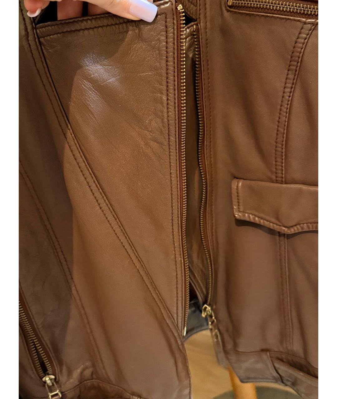 PINKO Коричневая кожаная куртка, фото 7