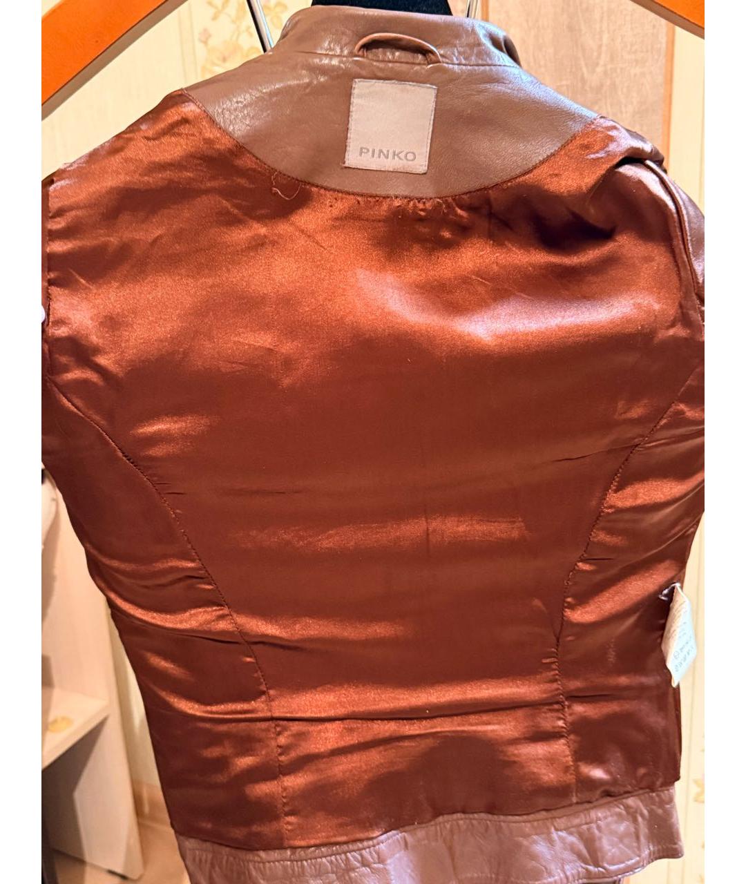 PINKO Коричневая кожаная куртка, фото 3