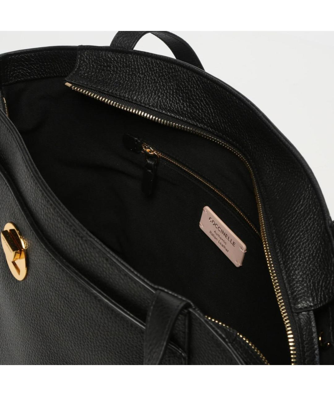 COCCINELLE Черная кожаная сумка тоут, фото 2