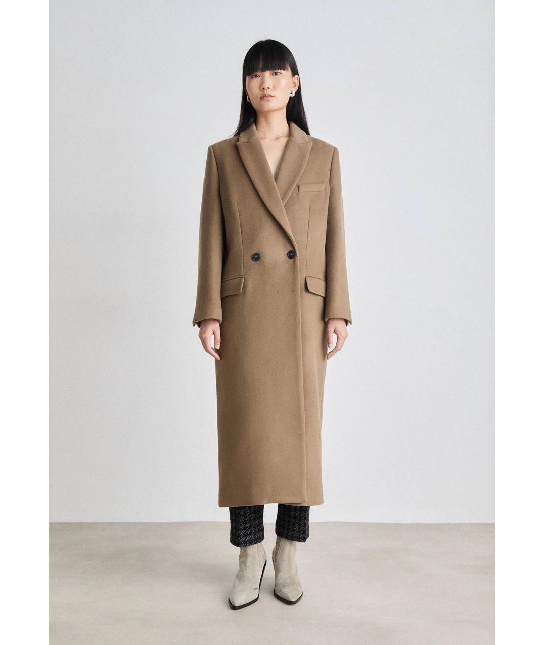 IRO Бежевое шерстяное пальто, фото 5