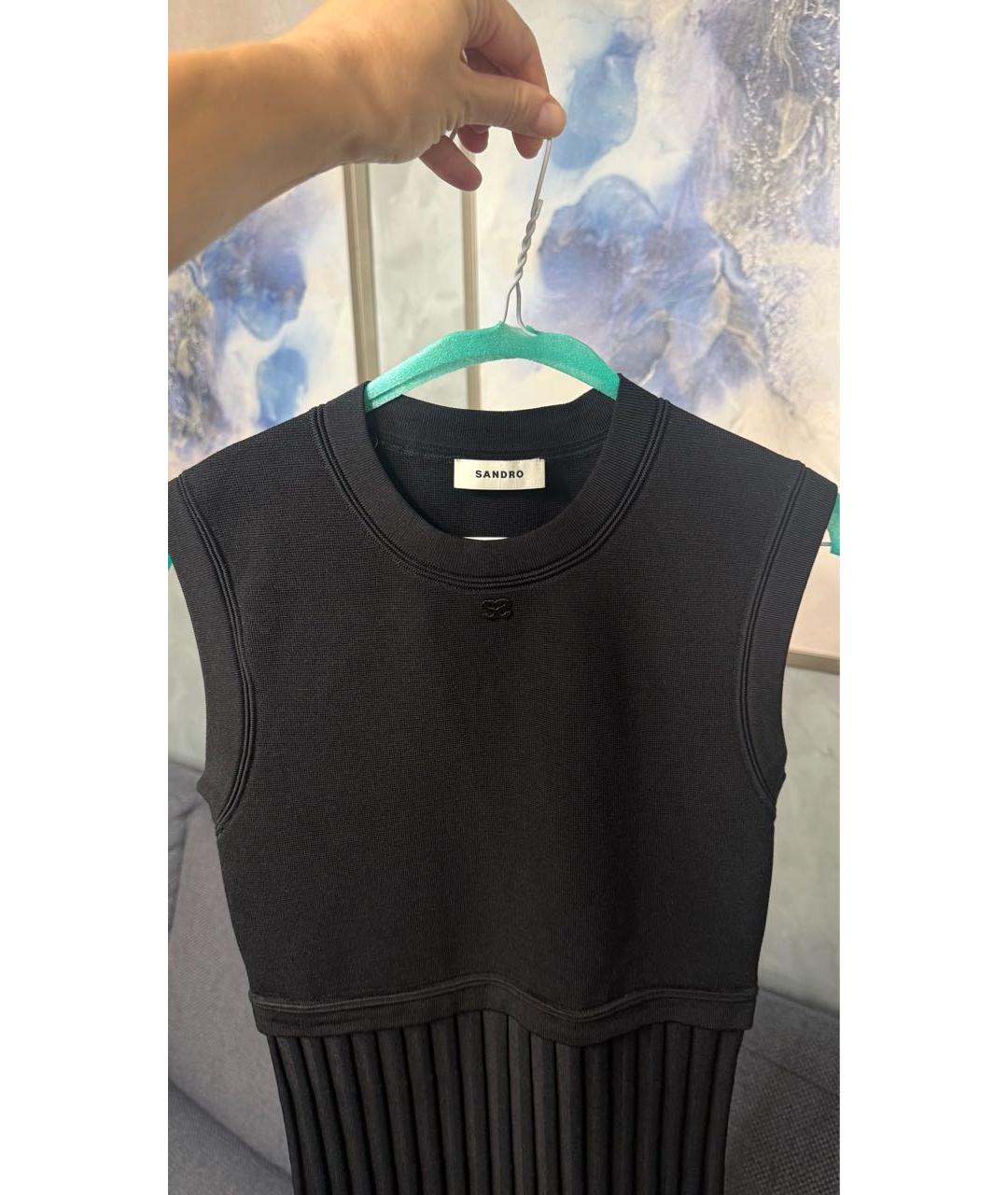 SANDRO Черное вискозное повседневное платье, фото 3