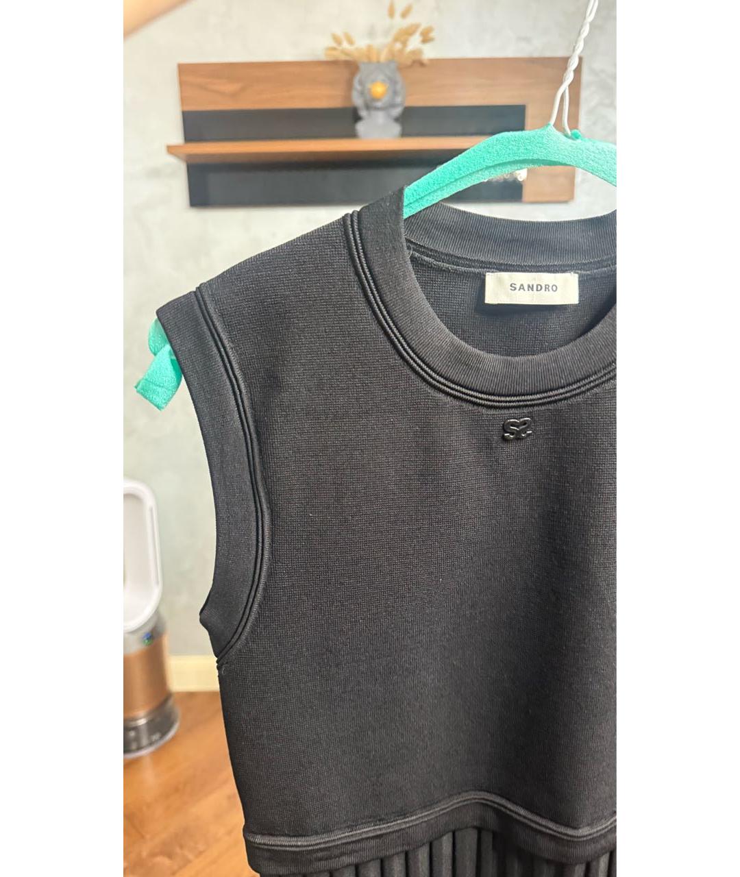 SANDRO Черное вискозное повседневное платье, фото 8