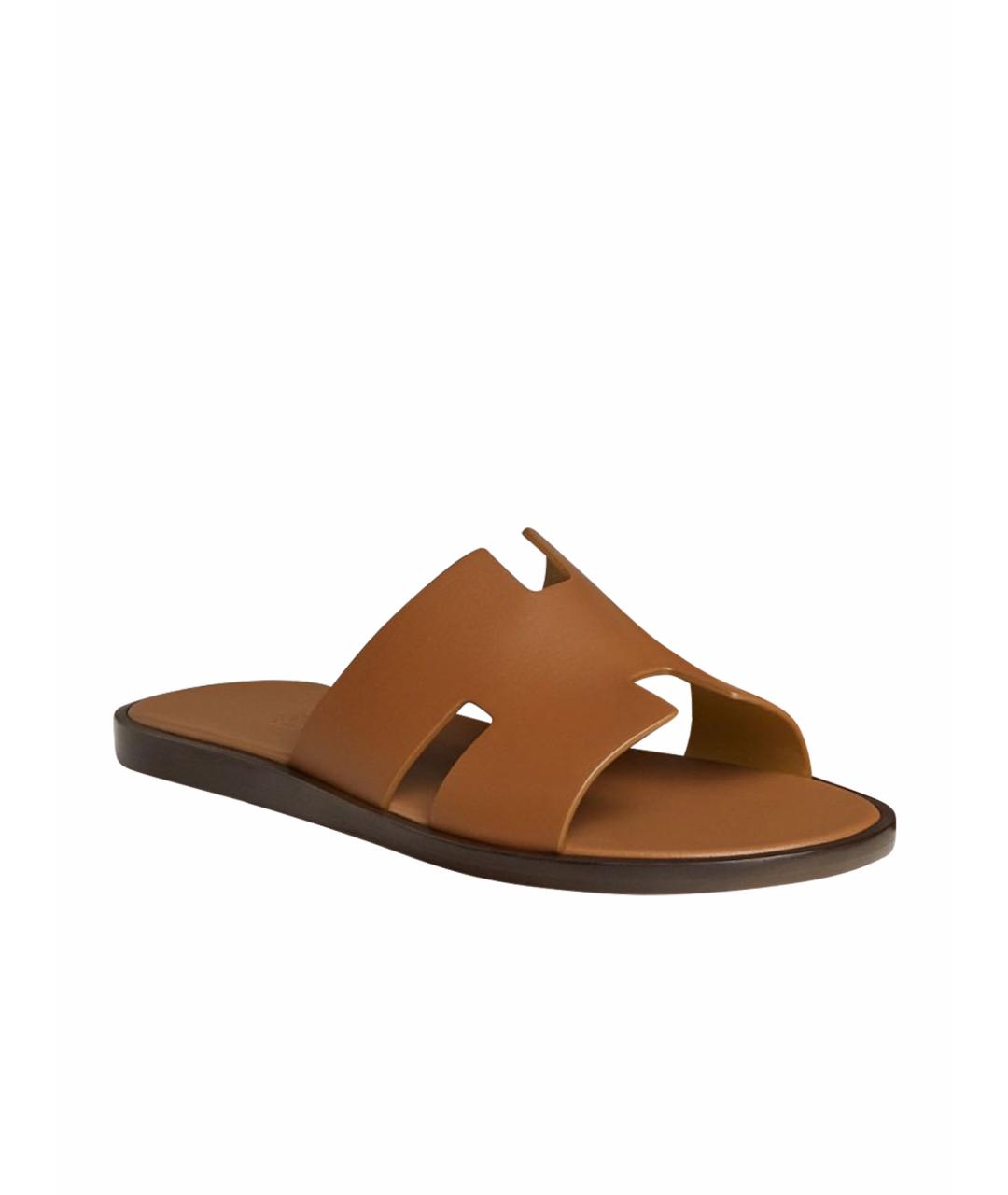 HERMES Коричневые кожаные шлепанцы, фото 1