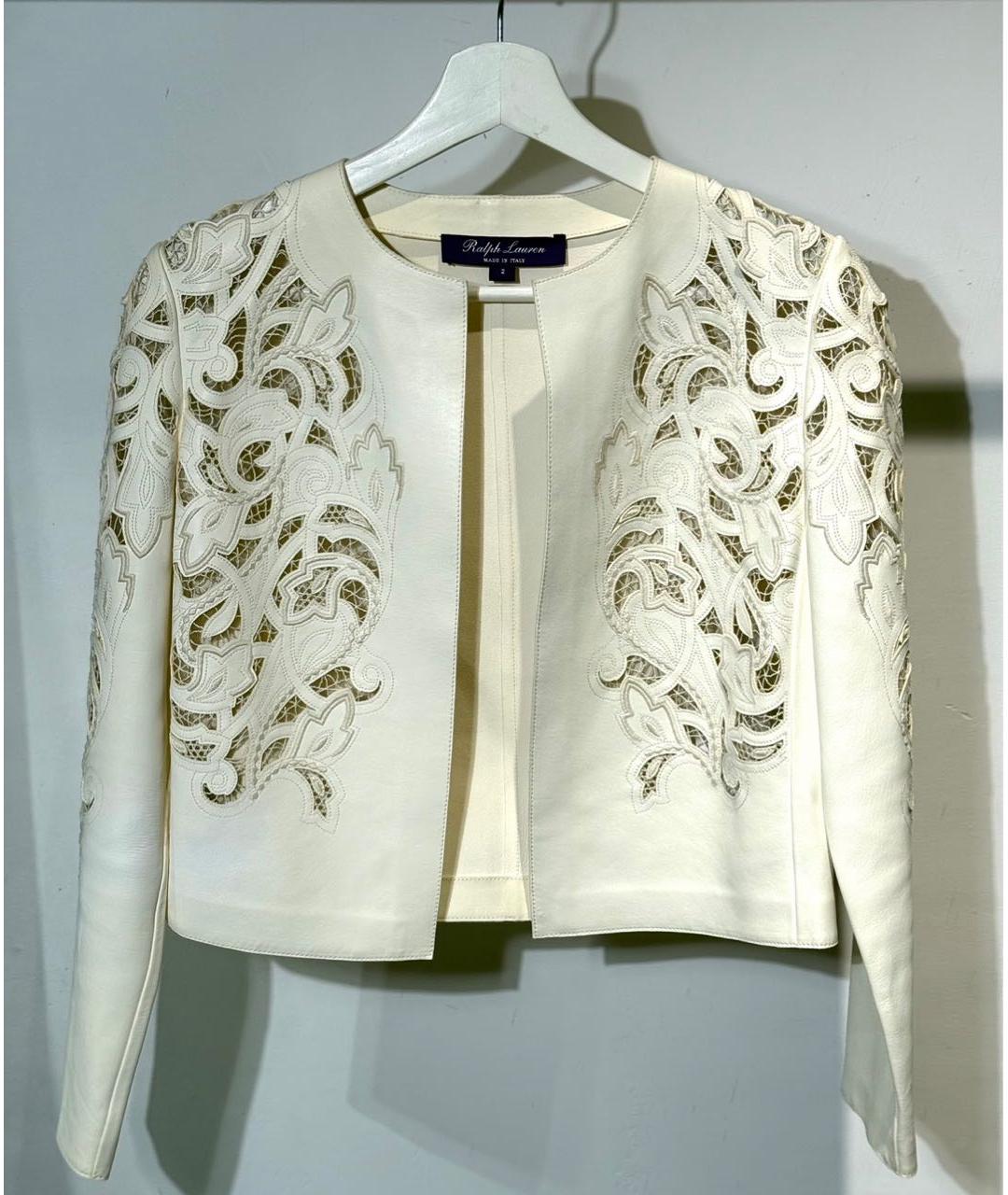 RALPH LAUREN PURPLE LABEL Белая кожаная куртка, фото 7