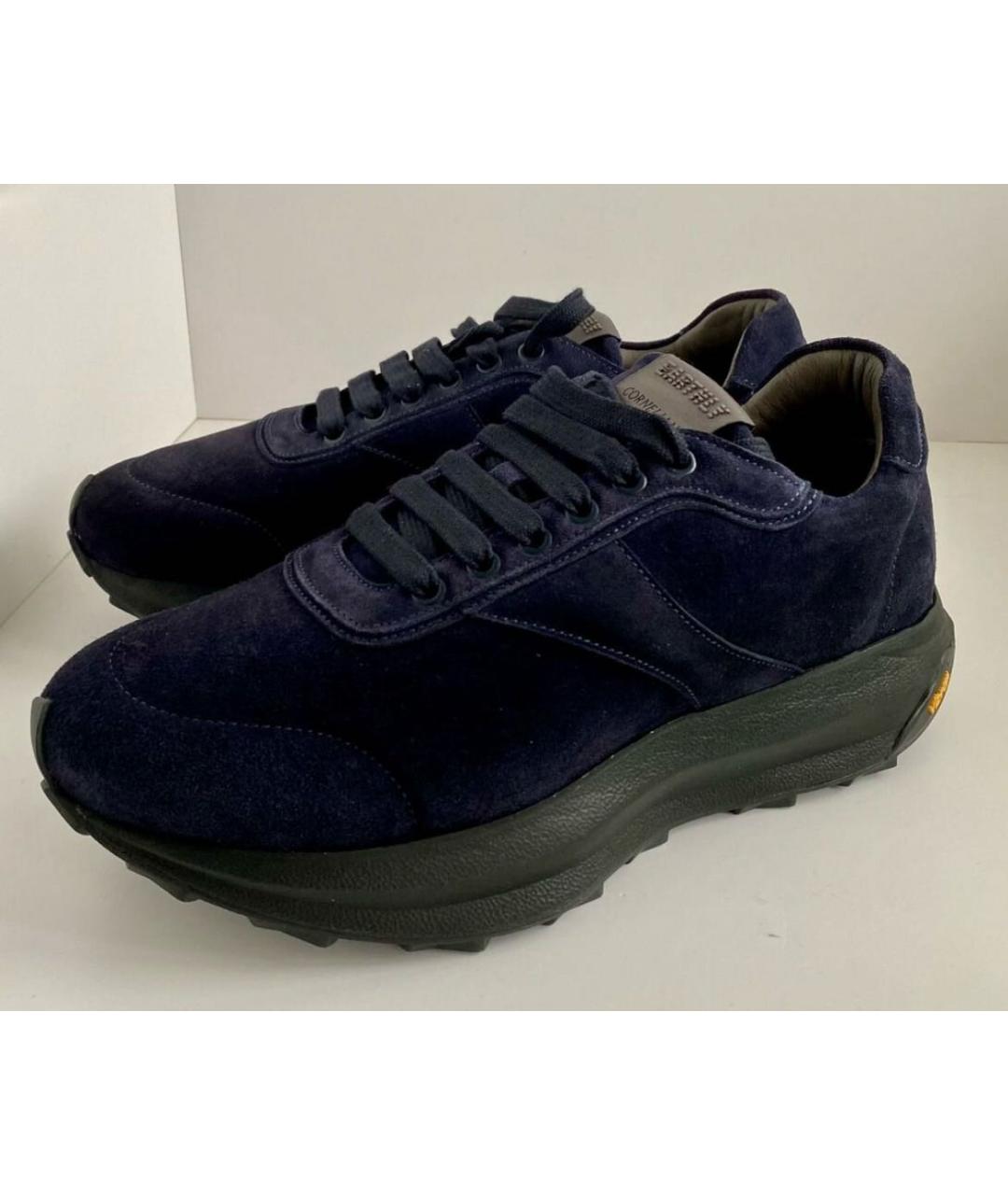 CORNELIANI Темно-синие замшевые низкие кроссовки / кеды, фото 3