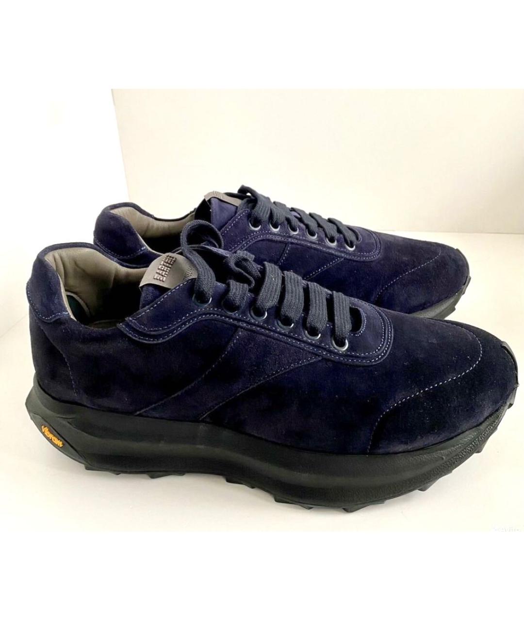 CORNELIANI Темно-синие замшевые низкие кроссовки / кеды, фото 7