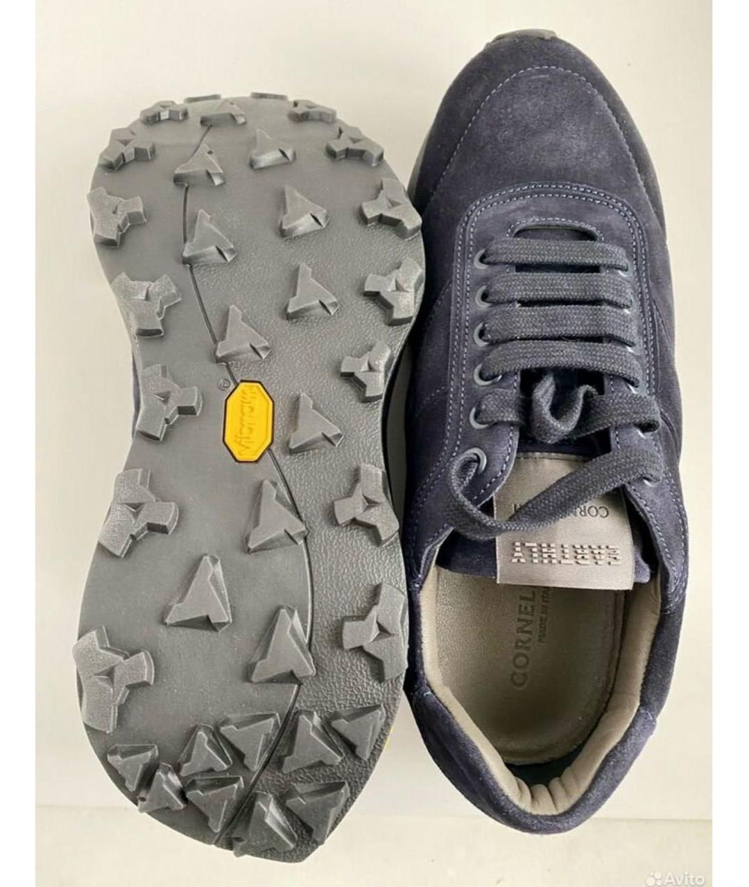 CORNELIANI Темно-синие замшевые низкие кроссовки / кеды, фото 6