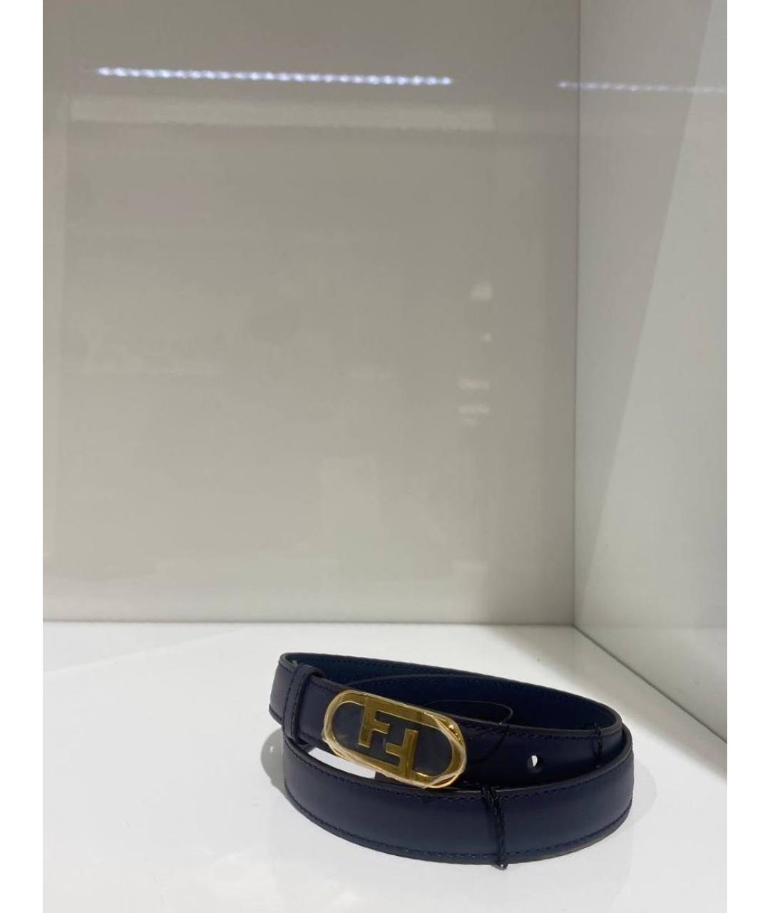 FENDI Темно-синий кожаный ремень, фото 3