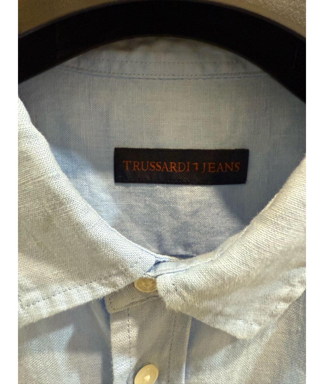 TRUSSARDI JEANS Голубая льняная кэжуал рубашка, фото 4