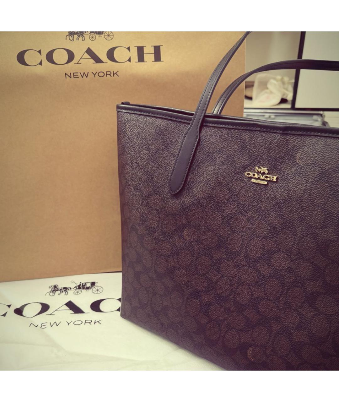 COACH Бордовая жаккардовая сумка тоут, фото 5