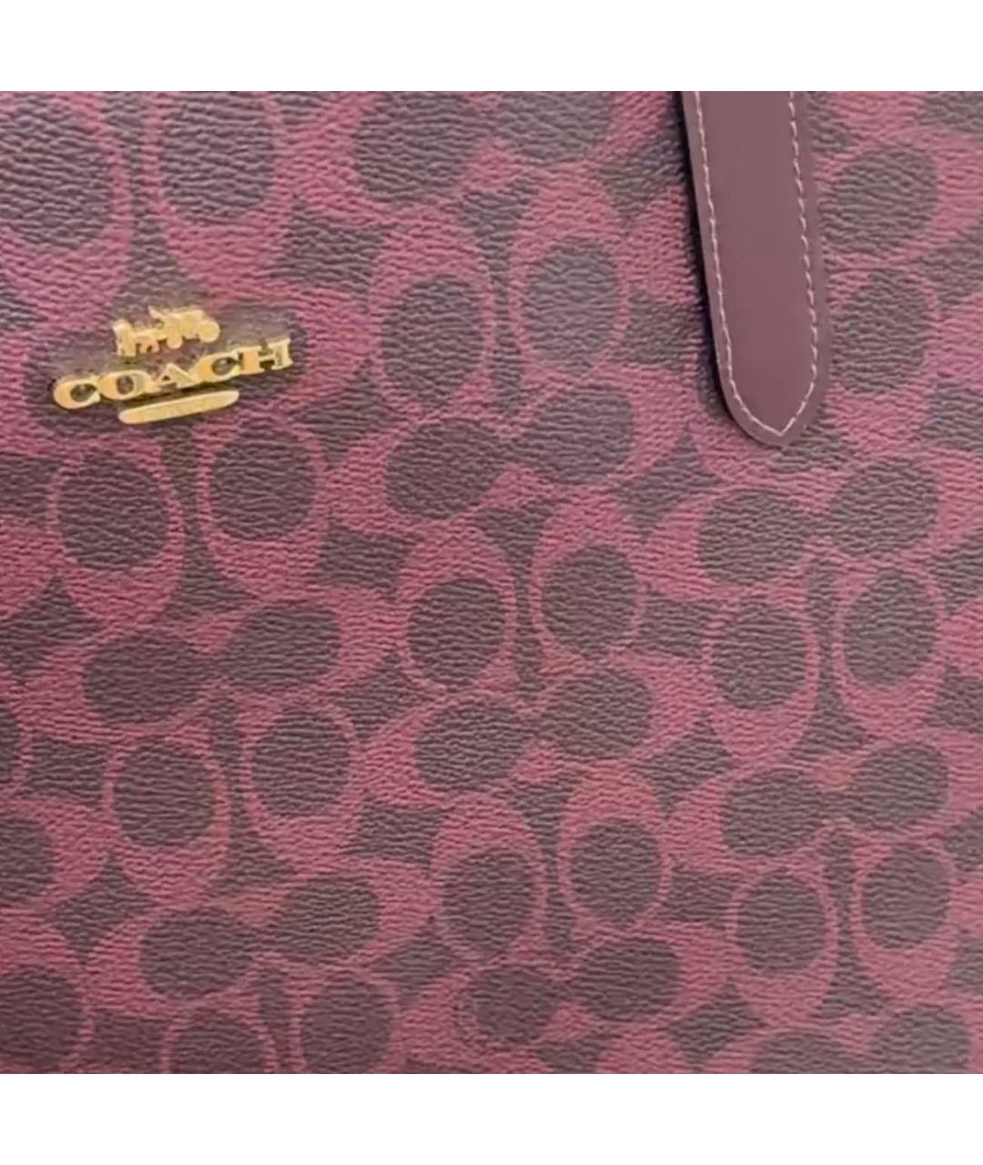 COACH Бордовая жаккардовая сумка тоут, фото 6