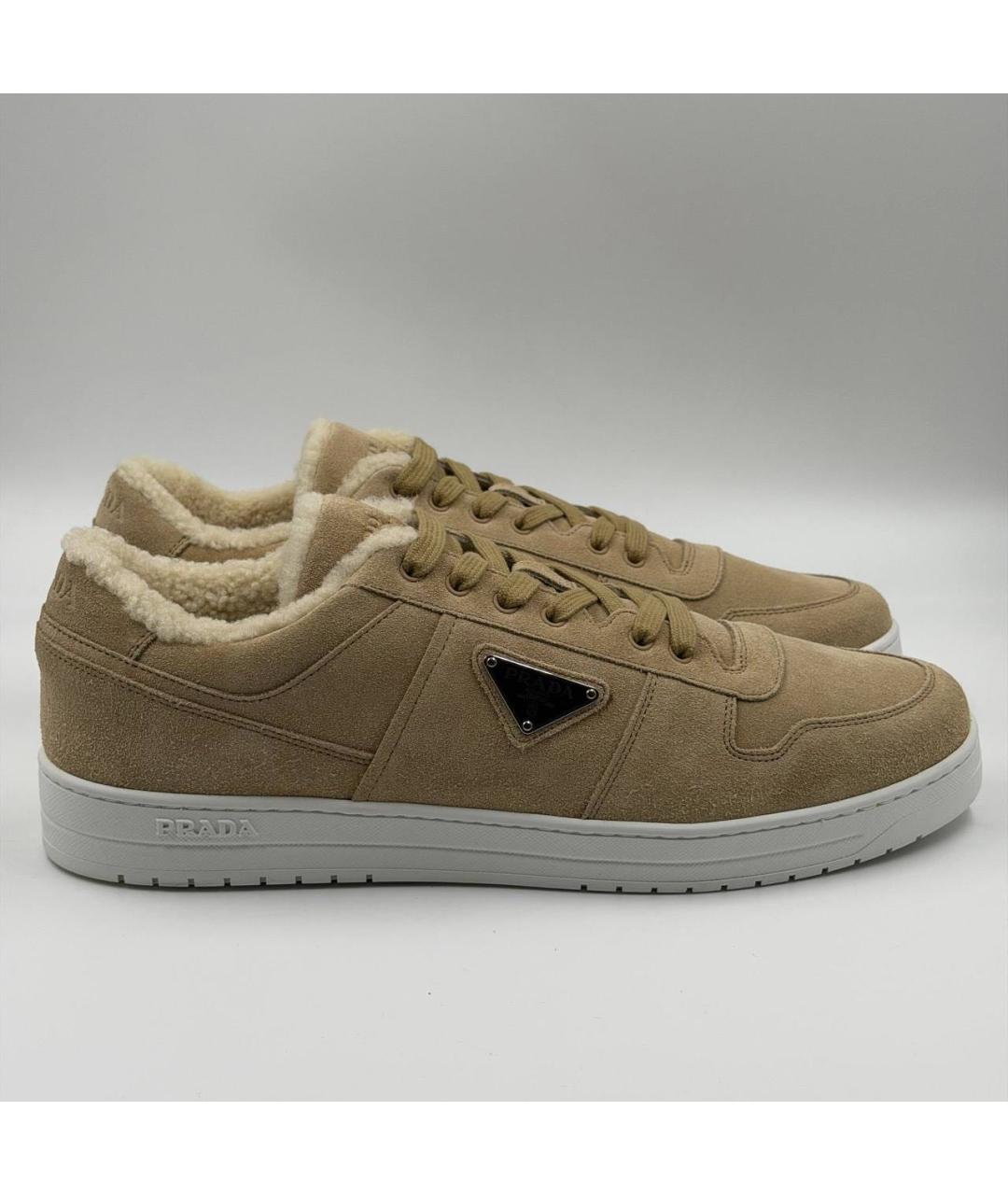 PRADA Бежевые замшевые низкие кроссовки / кеды, фото 4