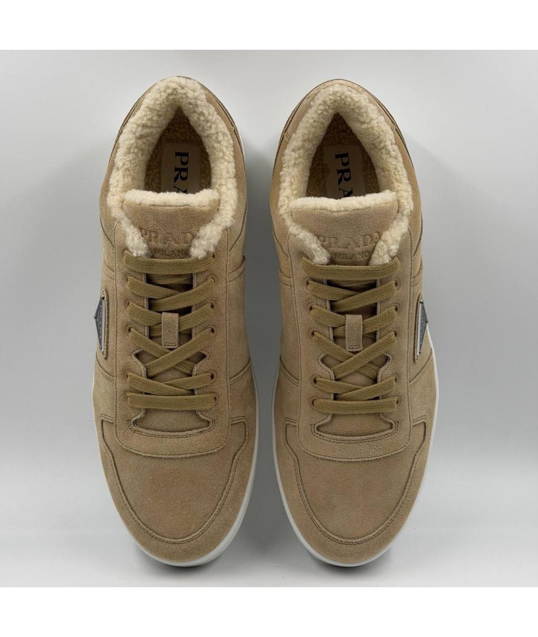 PRADA Бежевые замшевые низкие кроссовки / кеды, фото 3