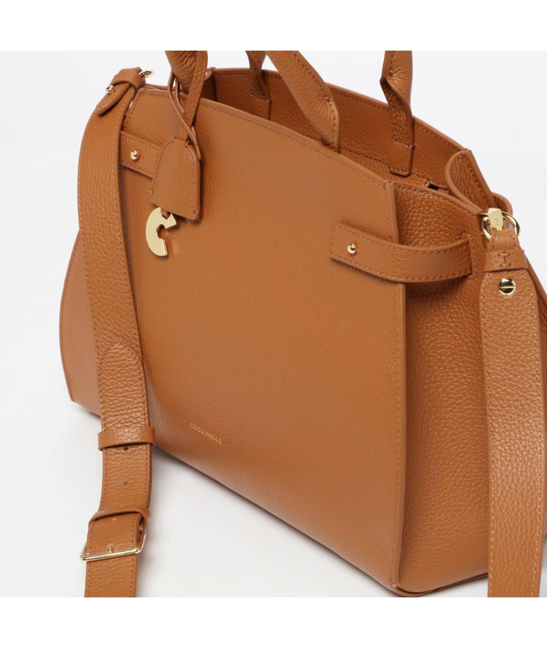 COCCINELLE Коричневая кожаная сумка с короткими ручками, фото 2