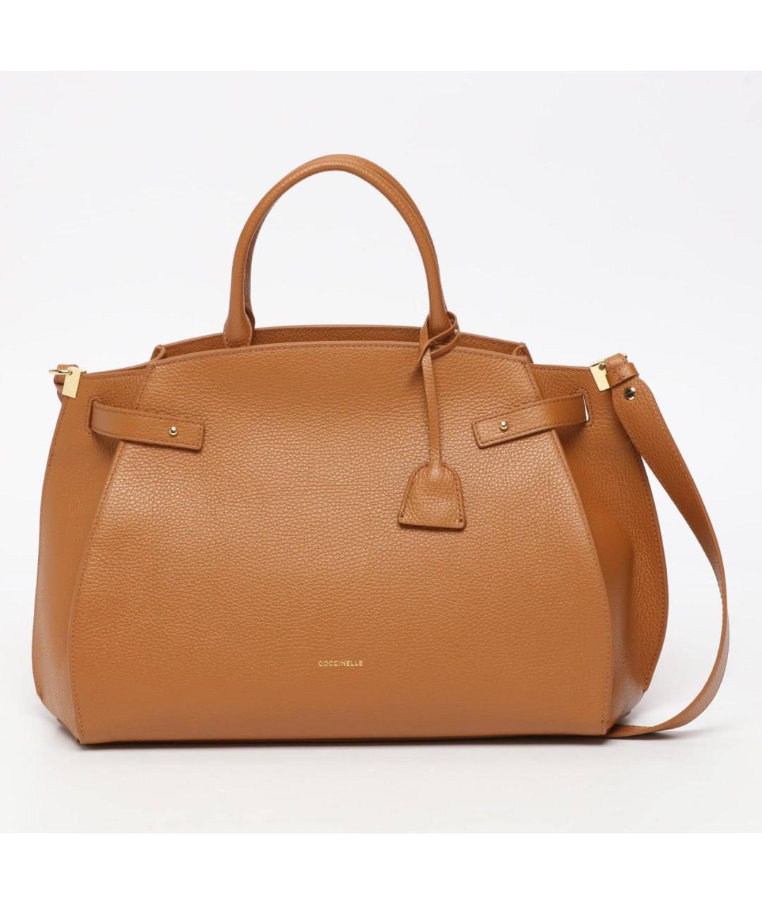 COCCINELLE Коричневая кожаная сумка с короткими ручками, фото 5