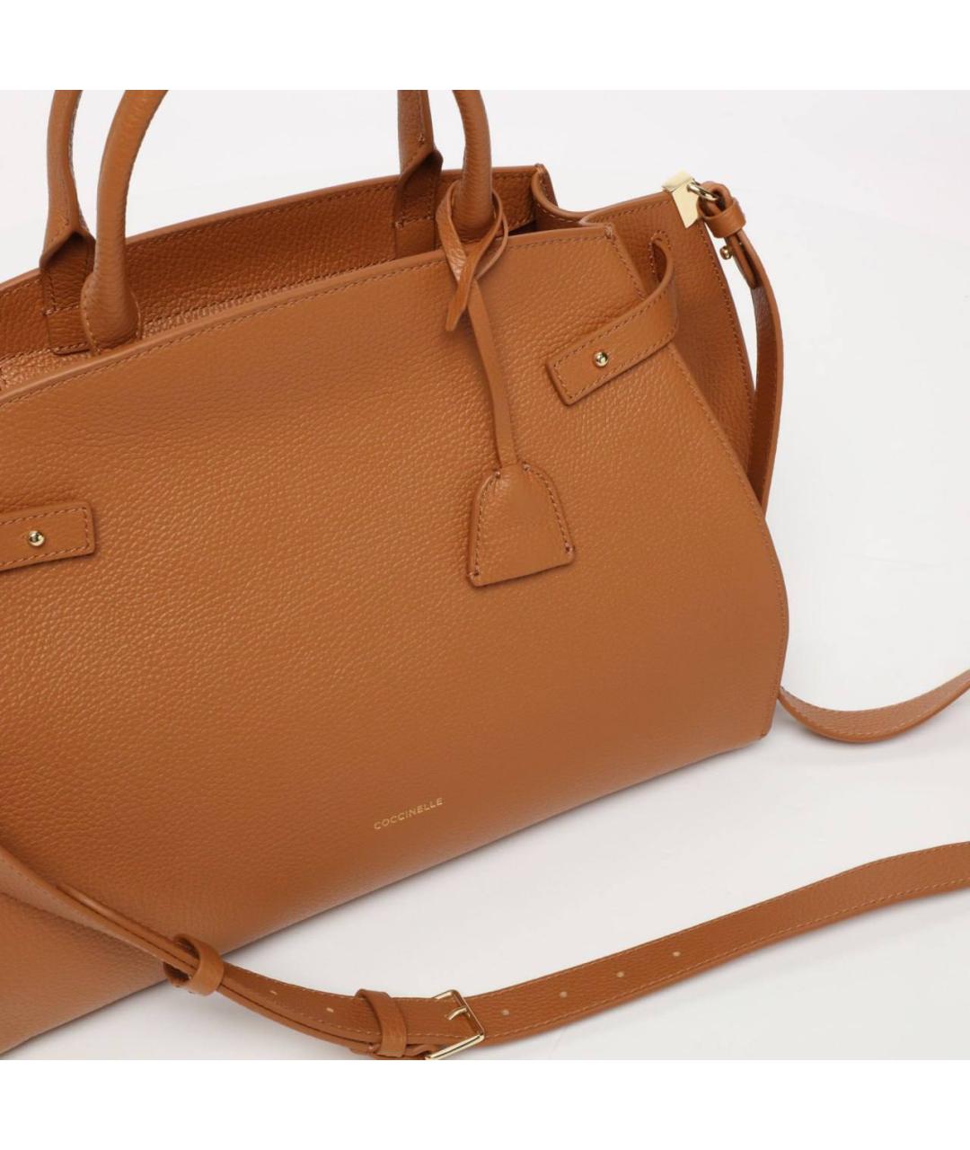 COCCINELLE Коричневая кожаная сумка с короткими ручками, фото 4