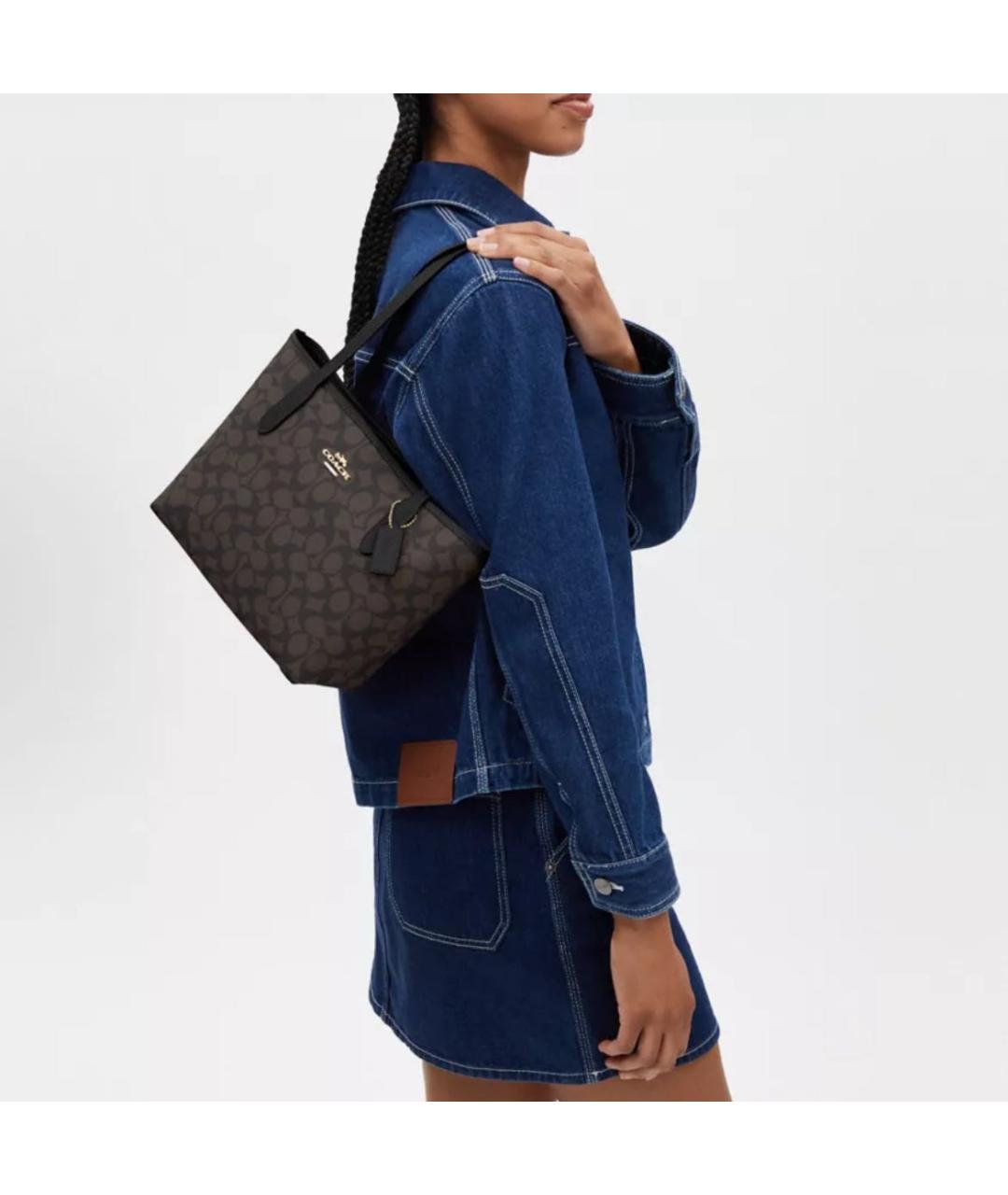 COACH Коричневая кожаная сумка тоут, фото 4