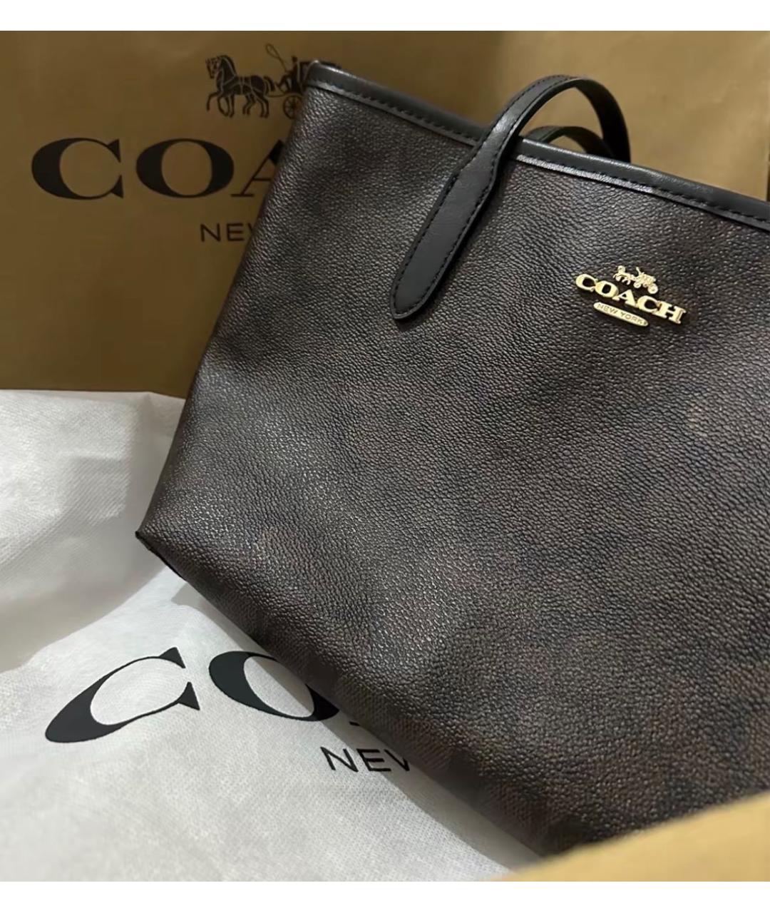 COACH Коричневая кожаная сумка тоут, фото 6