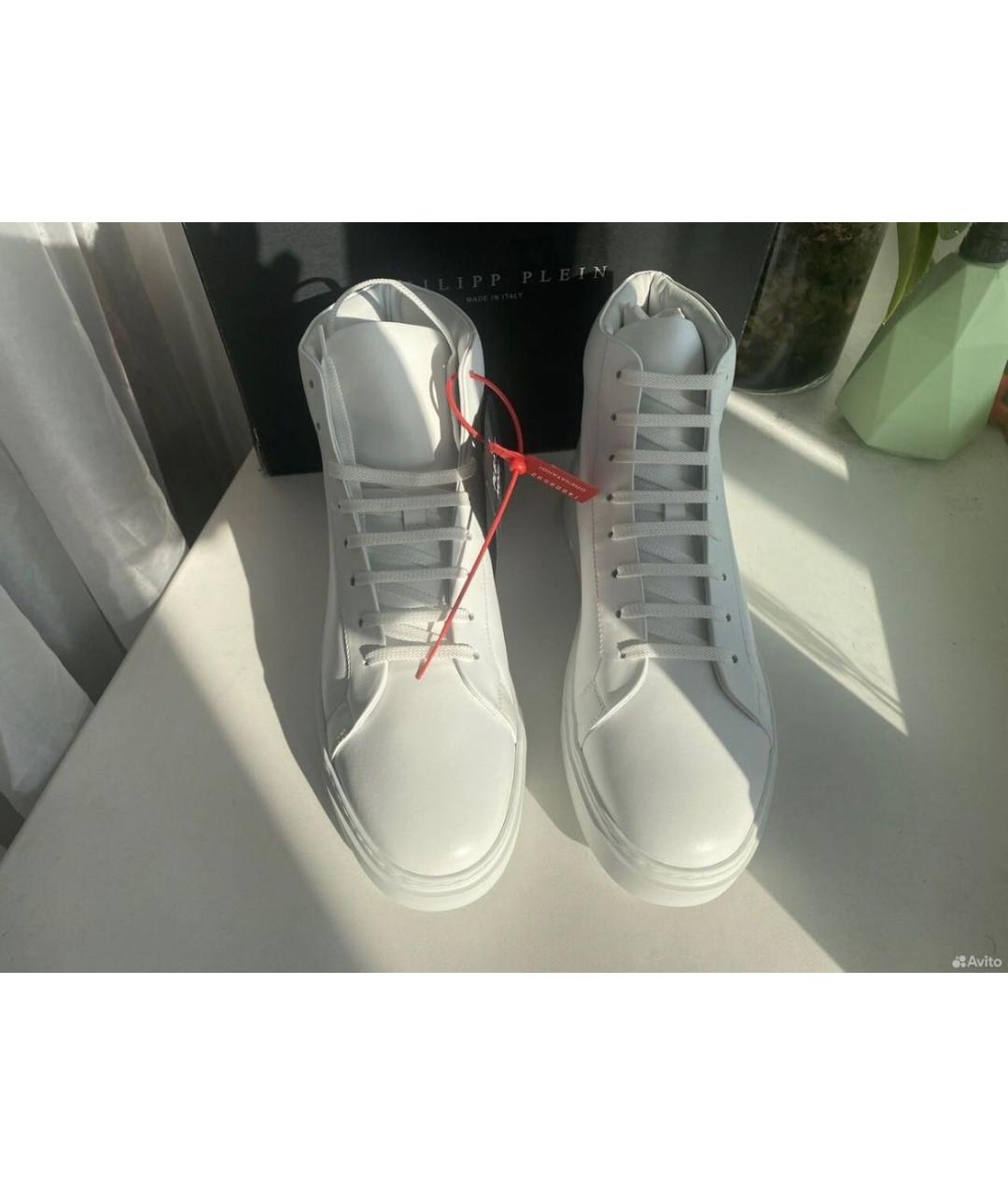 PHILIPP PLEIN Белые кожаные высокие кроссовки / кеды, фото 3