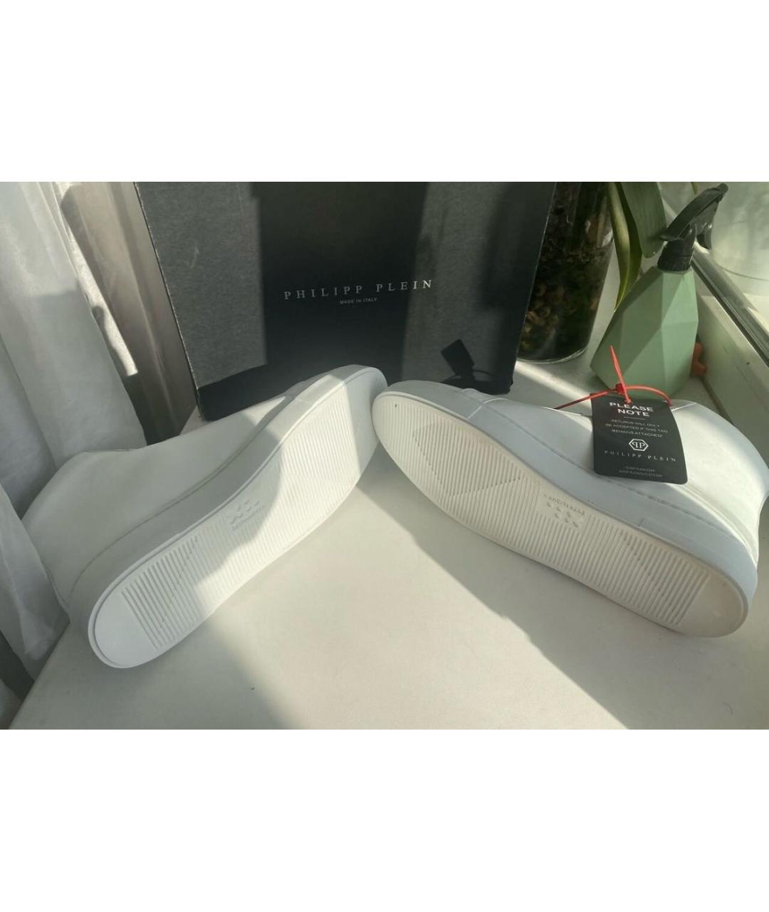 PHILIPP PLEIN Белые кожаные высокие кроссовки / кеды, фото 5