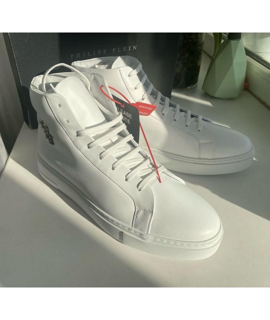 PHILIPP PLEIN Белые кожаные высокие кроссовки / кеды, фото 2
