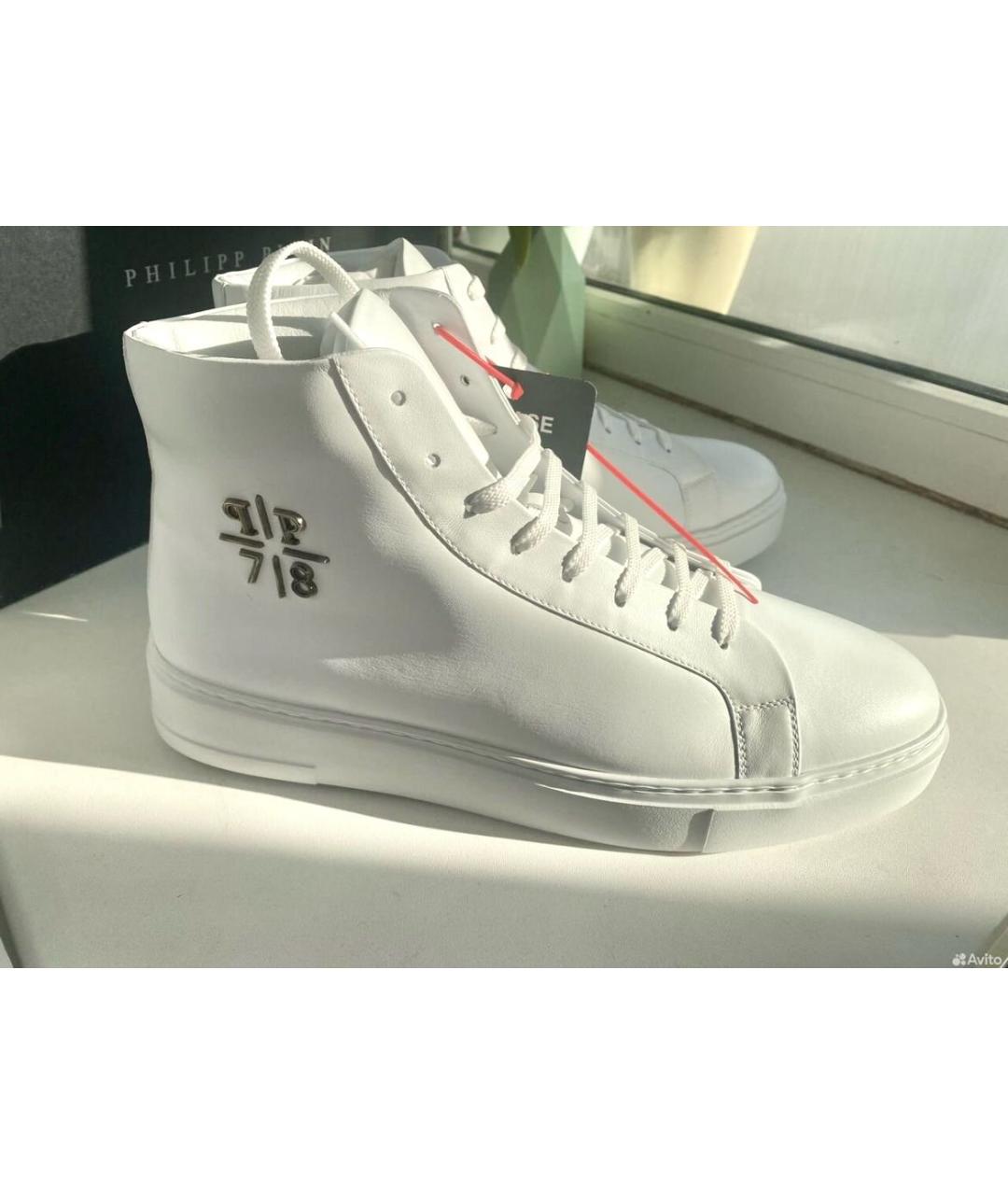 PHILIPP PLEIN Белые кожаные высокие кроссовки / кеды, фото 6