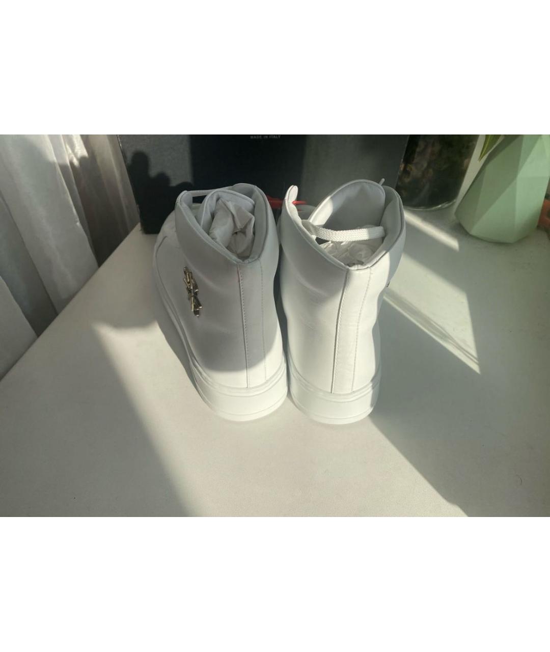 PHILIPP PLEIN Белые кожаные высокие кроссовки / кеды, фото 4