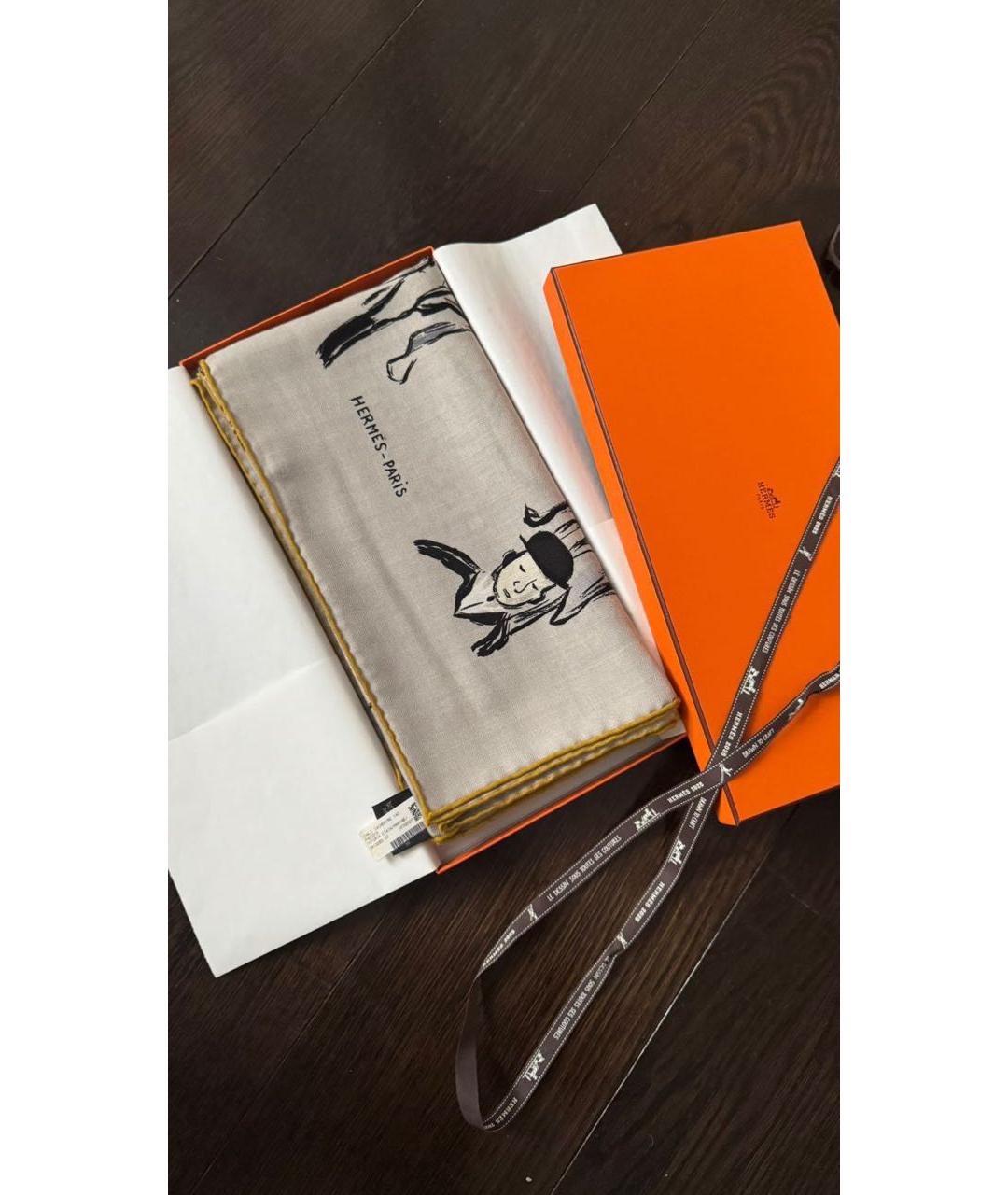 HERMES Серый кашемировый платок, фото 3