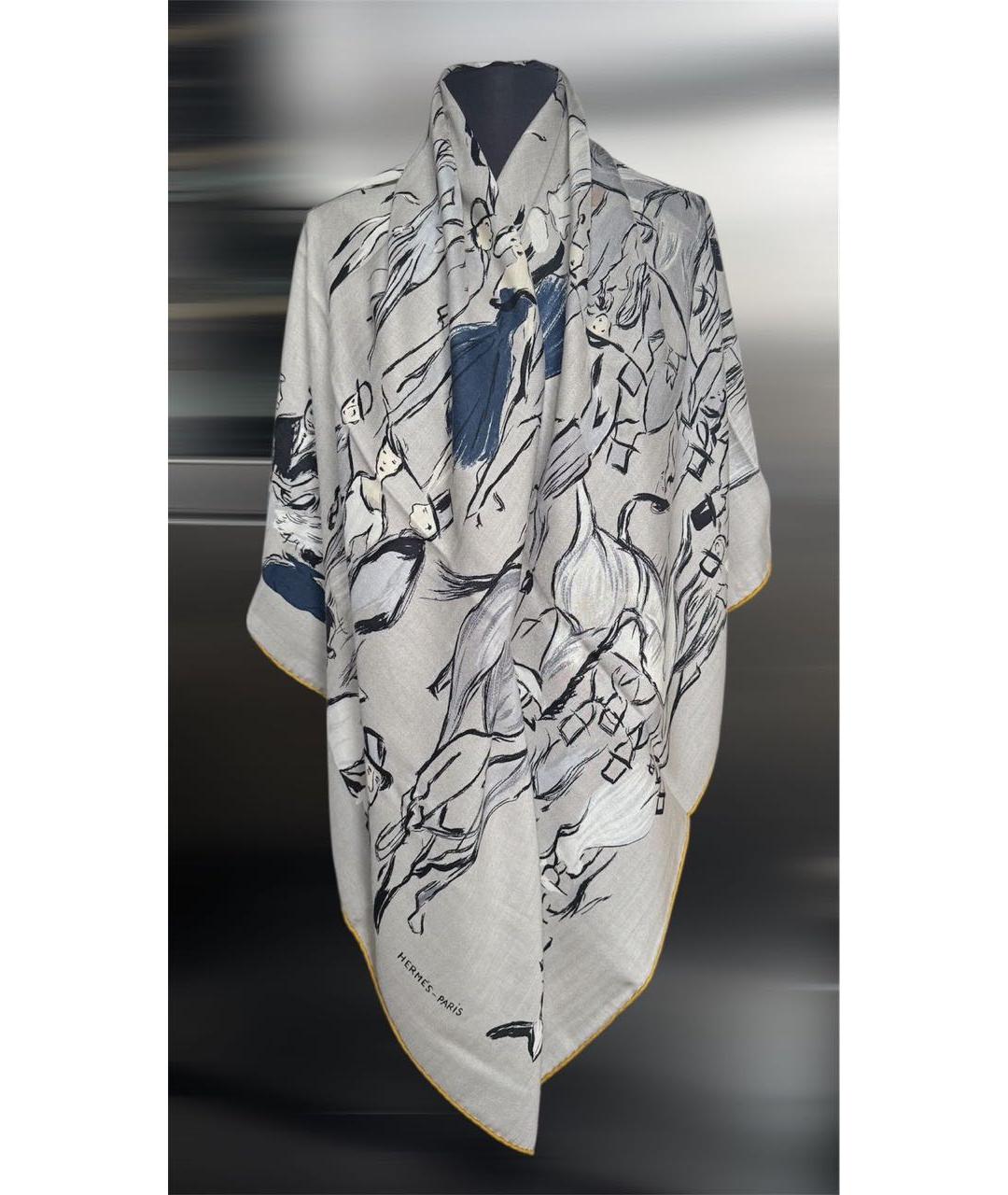 HERMES Серый кашемировый платок, фото 2