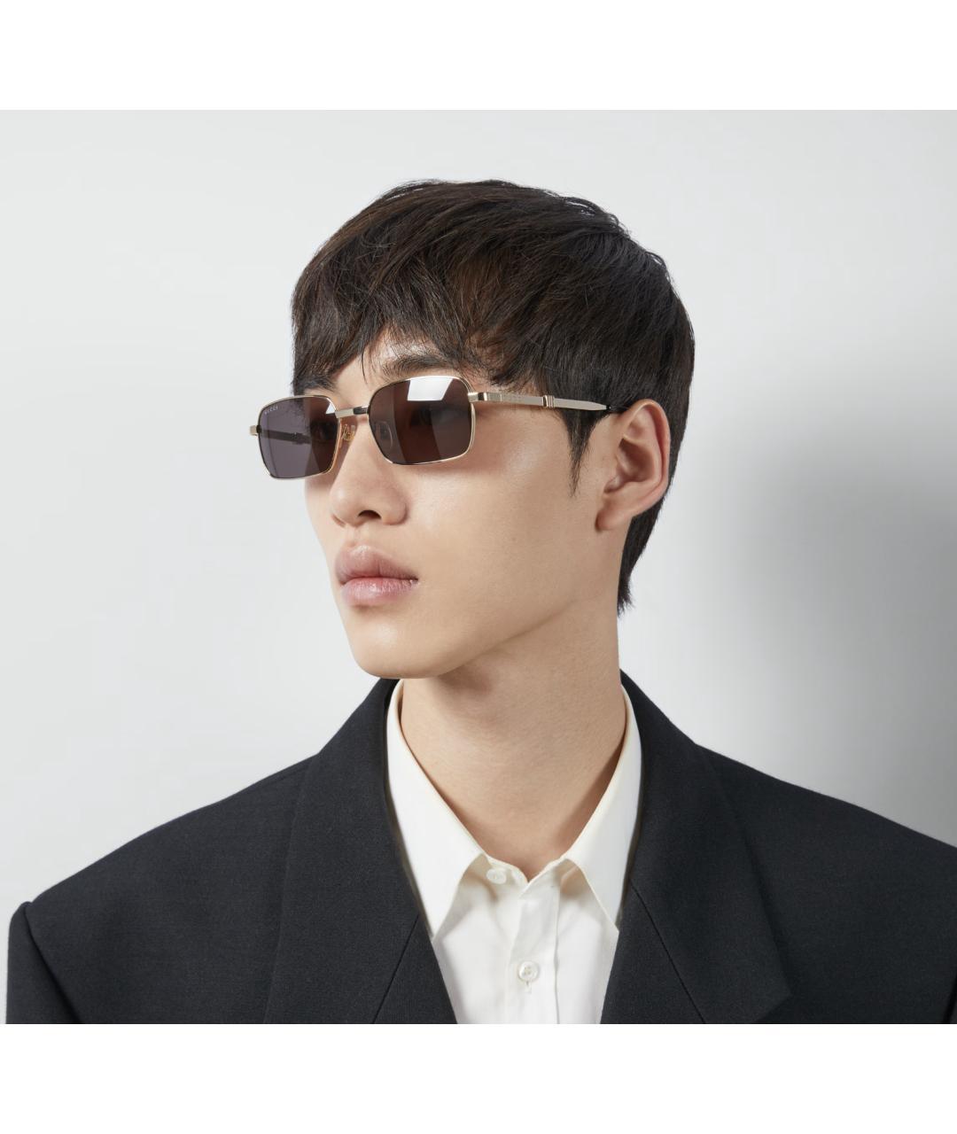 GUCCI Золотые металлические солнцезащитные очки, фото 2