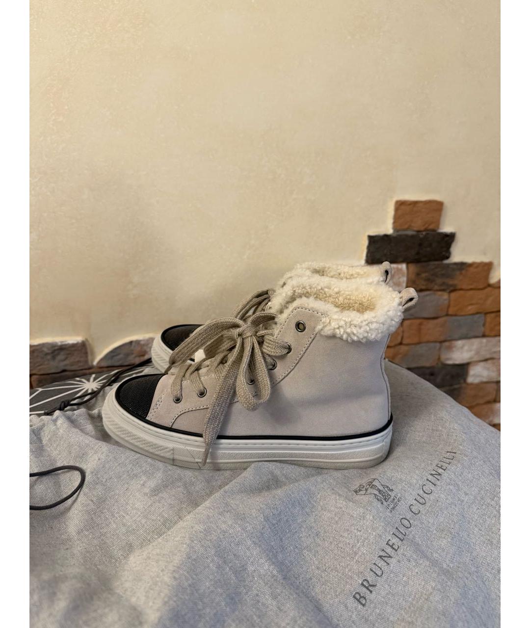 BRUNELLO CUCINELLI Бежевые замшевые кеды, фото 5