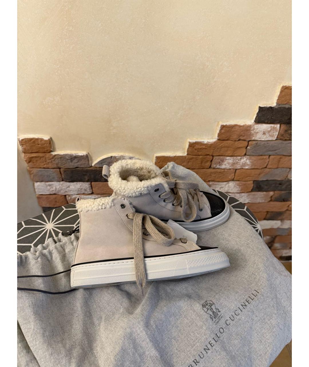 BRUNELLO CUCINELLI Бежевые замшевые кеды, фото 9
