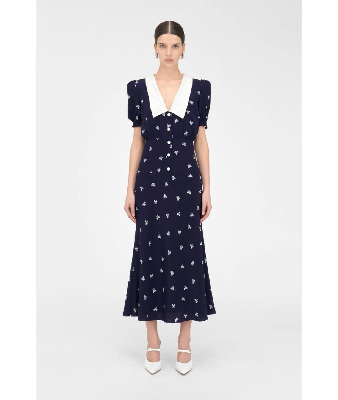 ALESSANDRA RICH Темно-синее шелковое платье, фото 2