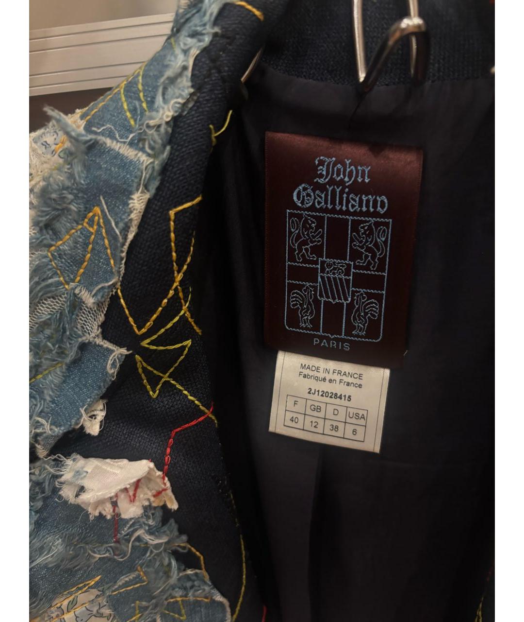 JOHN GALLIANO Темно-синий шелковый жакет/пиджак, фото 3