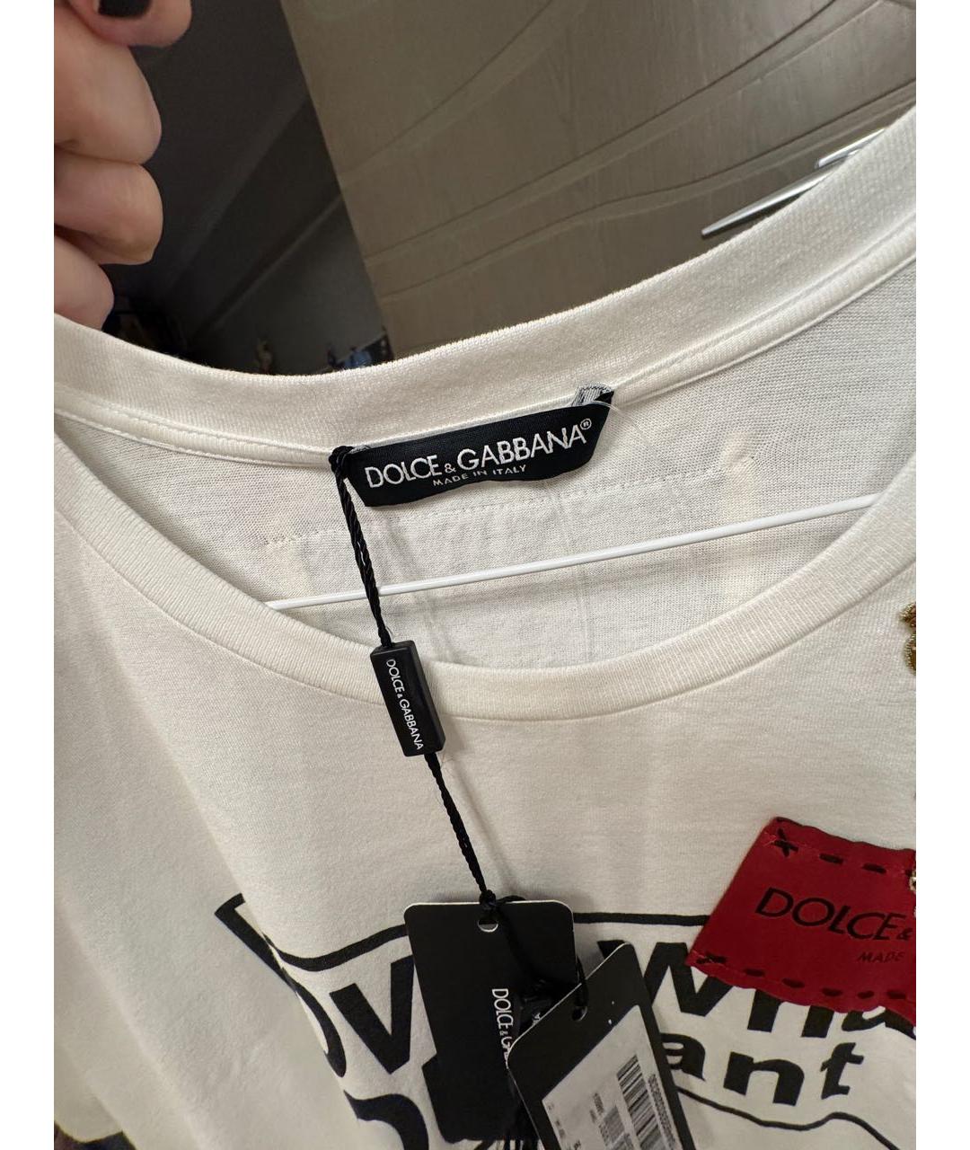 DOLCE&GABBANA Белая хлопко-эластановая футболка, фото 6