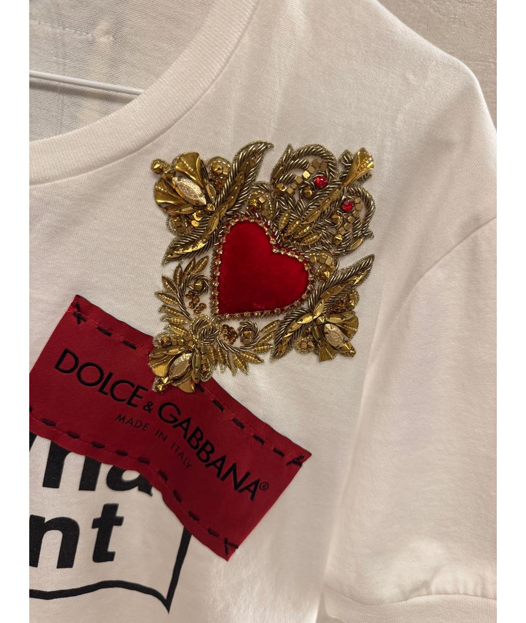 DOLCE&GABBANA Белая хлопко-эластановая футболка, фото 4