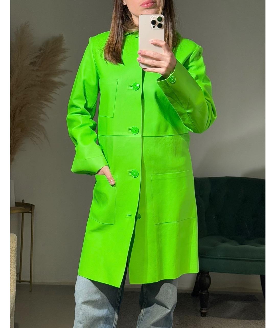 RALPH LAUREN PURPLE LABEL Салатовыое кожаное пальто, фото 6