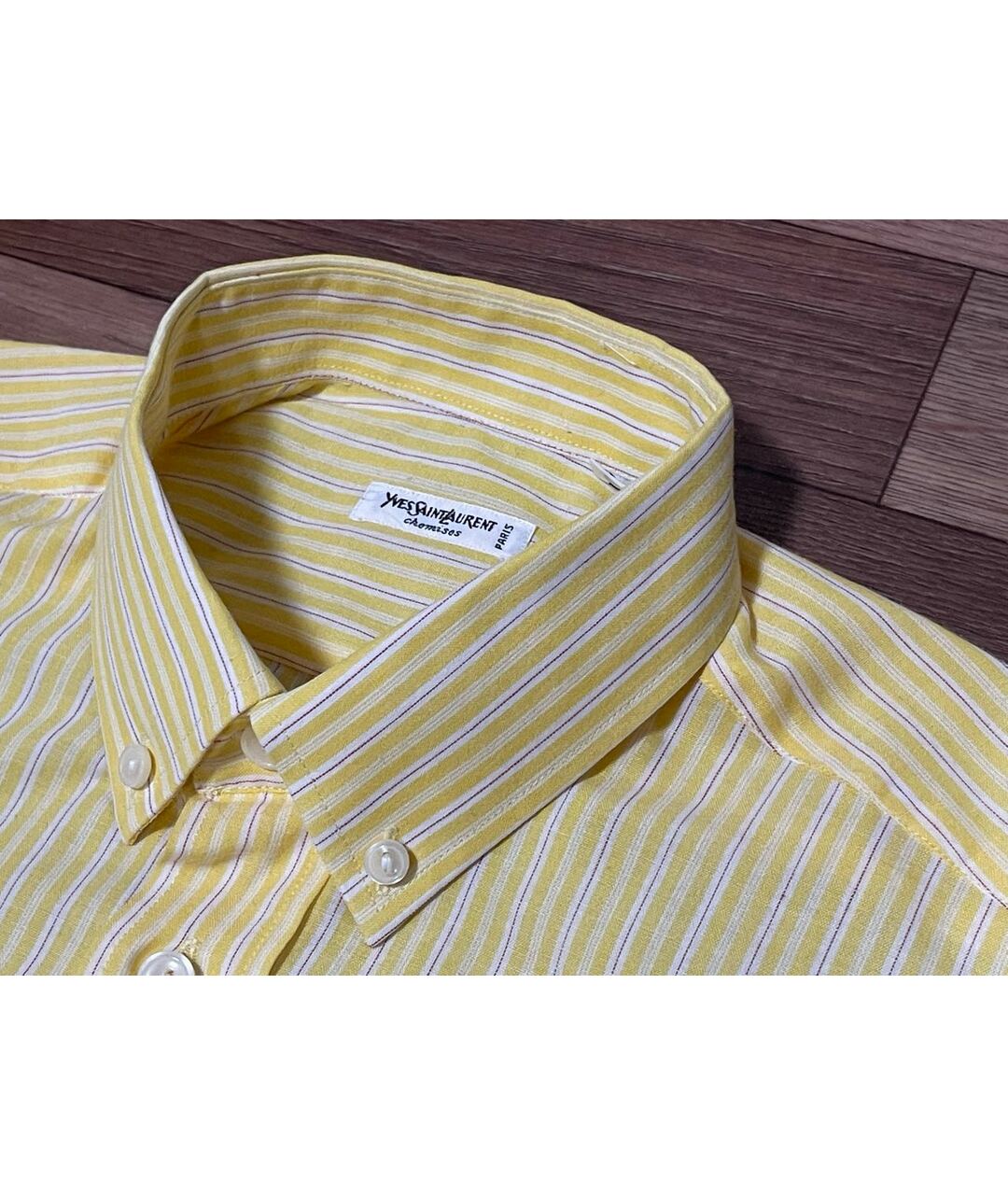 YVES SAINT LAURENT VINTAGE Желтая хлопко-полиэстеровая классическая рубашка, фото 6