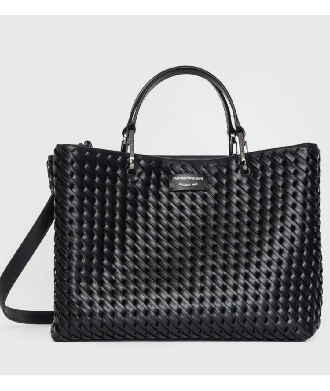 EMPORIO ARMANI Черная кожаная сумка с короткими ручками, фото 9