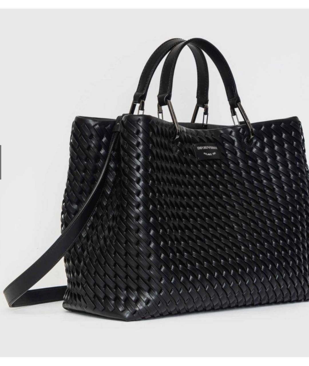 EMPORIO ARMANI Черная кожаная сумка с короткими ручками, фото 2