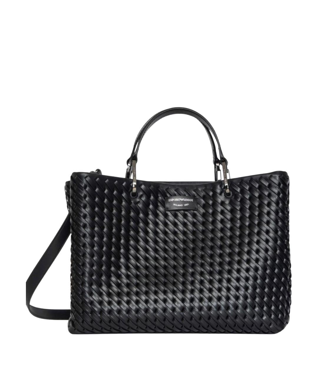EMPORIO ARMANI Черная кожаная сумка с короткими ручками, фото 1